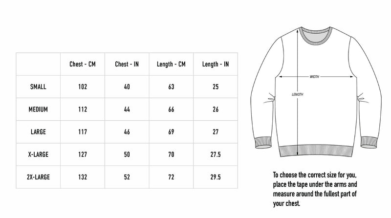 Size chart for Strawberry Unisex Crewneck - Black