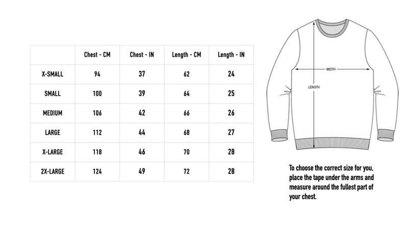 Size chart for Strawberry Women's Crewneck - White